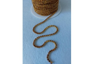 Стразовая цепочка  2 мм SS6 оранжевая в оранжевой оправе, цена за 50 см